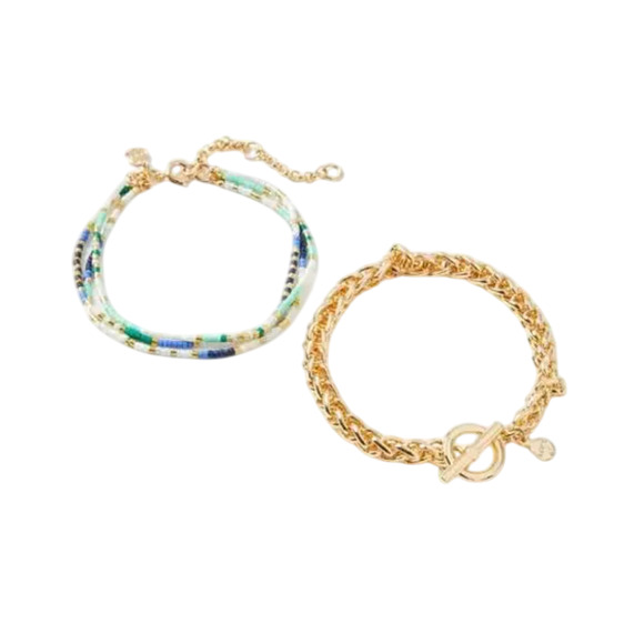 NWT LOFT Gold and Blue Multi Beaded Chain Bracelet Set - Picture 2 of 9